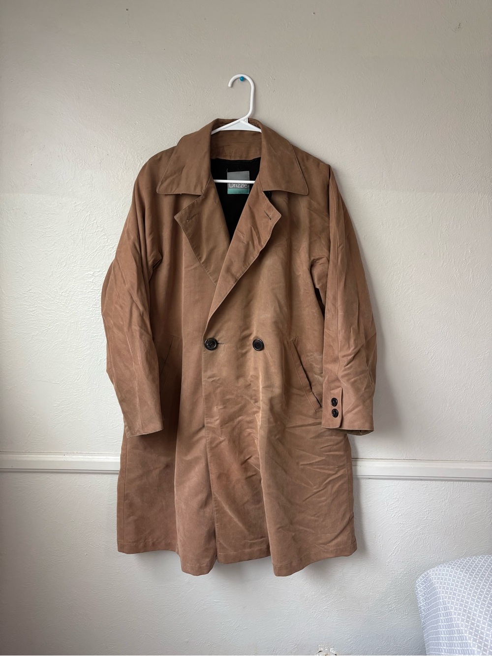 Saks Fifth Avenue Drizzle Brown Double-Breasted Trench Coat